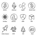 12 top hand drawn crypto currency set isolated on white background vector illustration Royalty Free Stock Photo